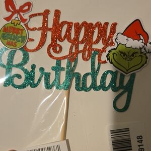Grinch Happy Birthday Cake Topper - Red and Green